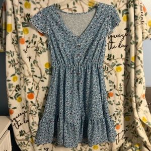 Blue floral button down dress